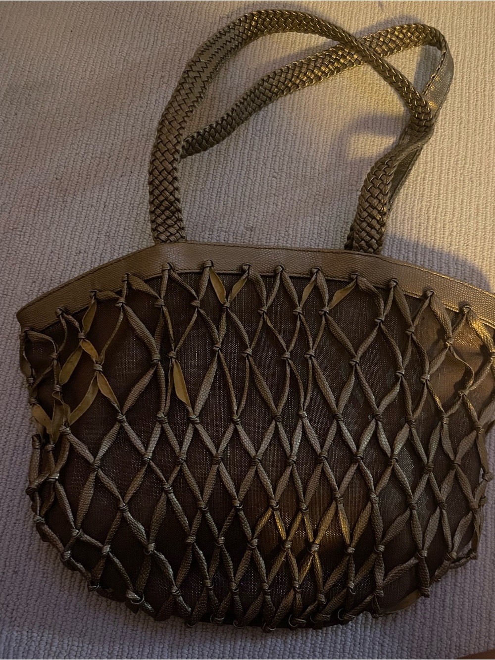 Woven Mesh Tote Bag in Olive Brown - Designer-Inspired